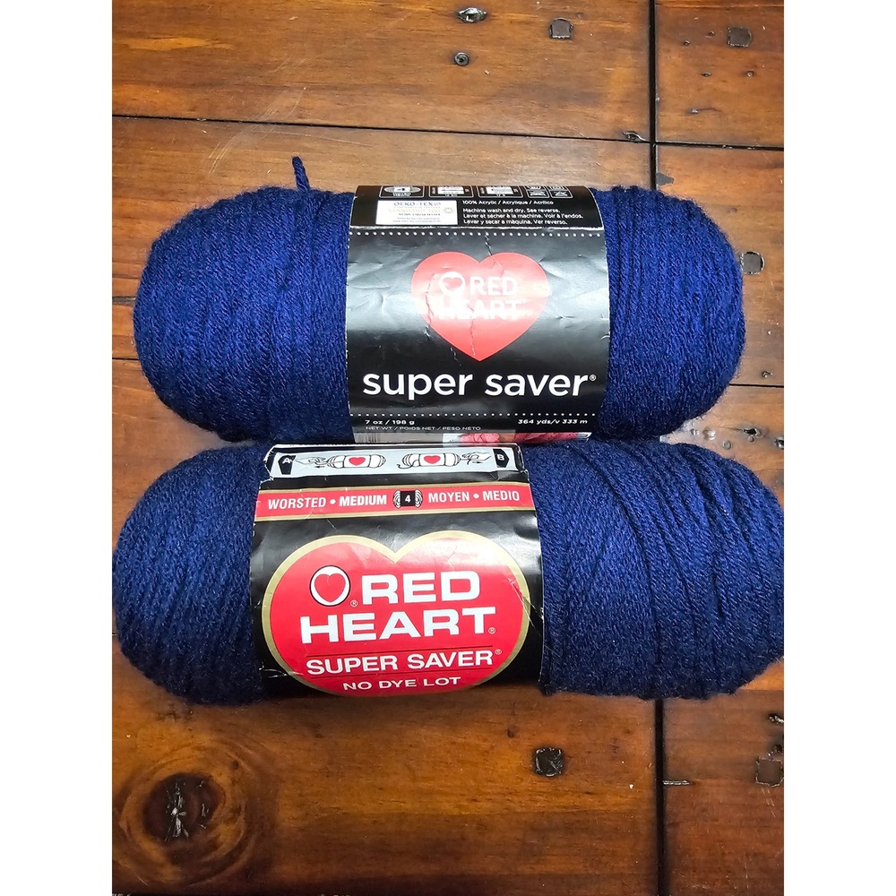 2 Skeins Red Heart Super Saver‎ Yarn Navy Blue Worsted Medium Acrylic